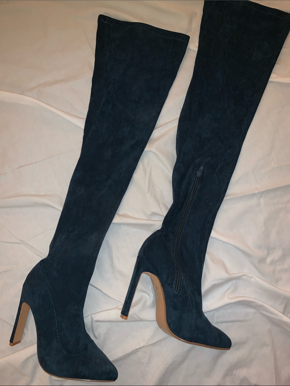 NWOB FN Thigh-High Blue Heel Boots